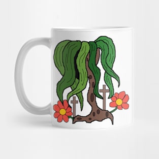 weird tree with cross and flowers Mug